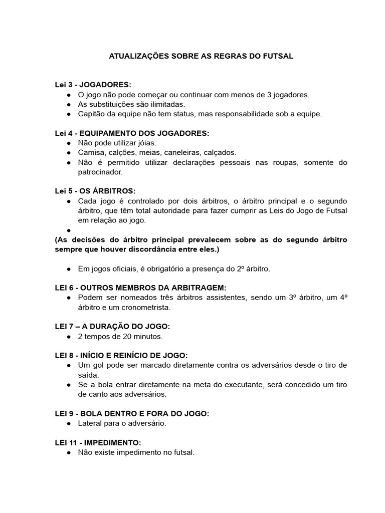 Regras Atualizadas do Futsal 2023 | PDF