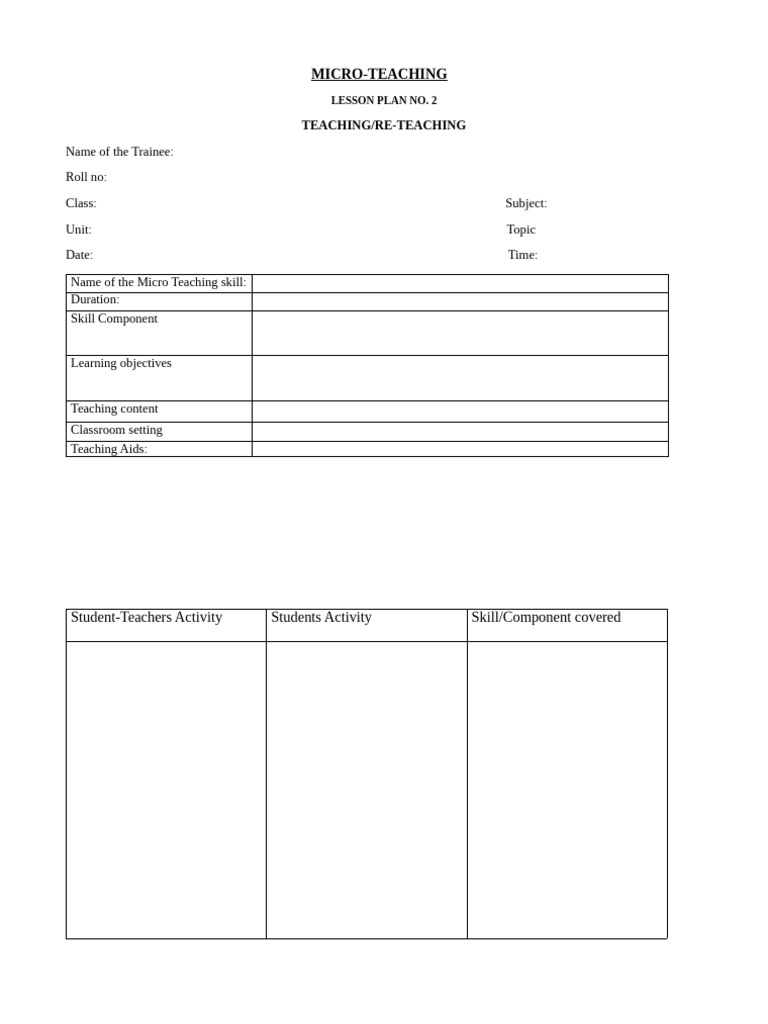 Micro-Teaching Lesson Plan Template | PDF