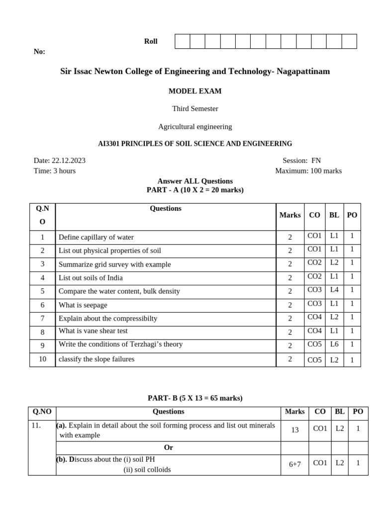 Soil Science and Engineering Exam Paper | PDF | Soil | Natural Materials