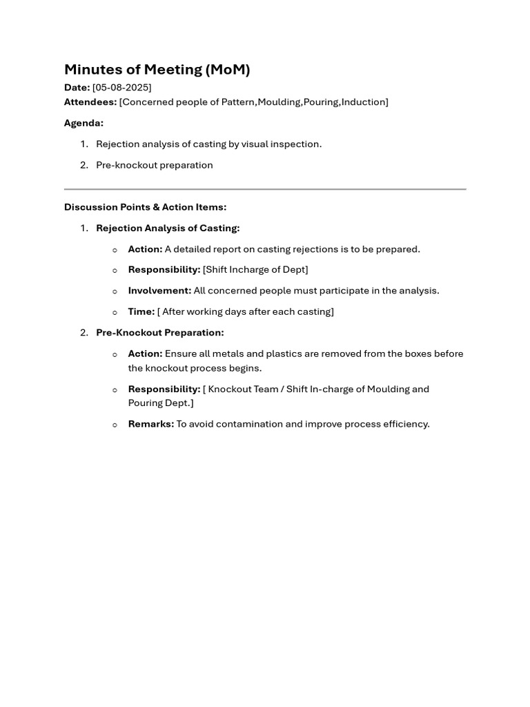 Minutes of Meeting (Mom) : Date: Attendees: Agenda | PDF