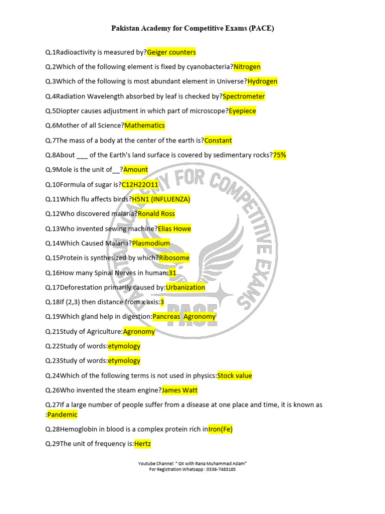 PACE Competitive Exam Questions Guide | PDF | Water | Oxygen