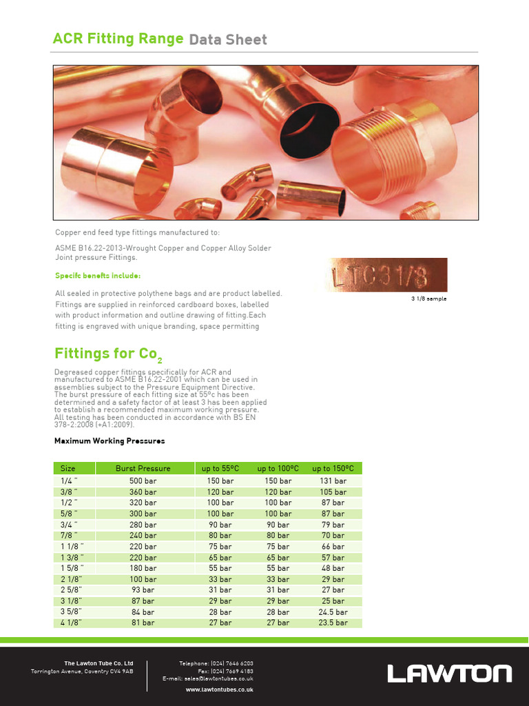 ACR Copper Fittings Data Sheet | PDF | Mechanical Engineering | Materials