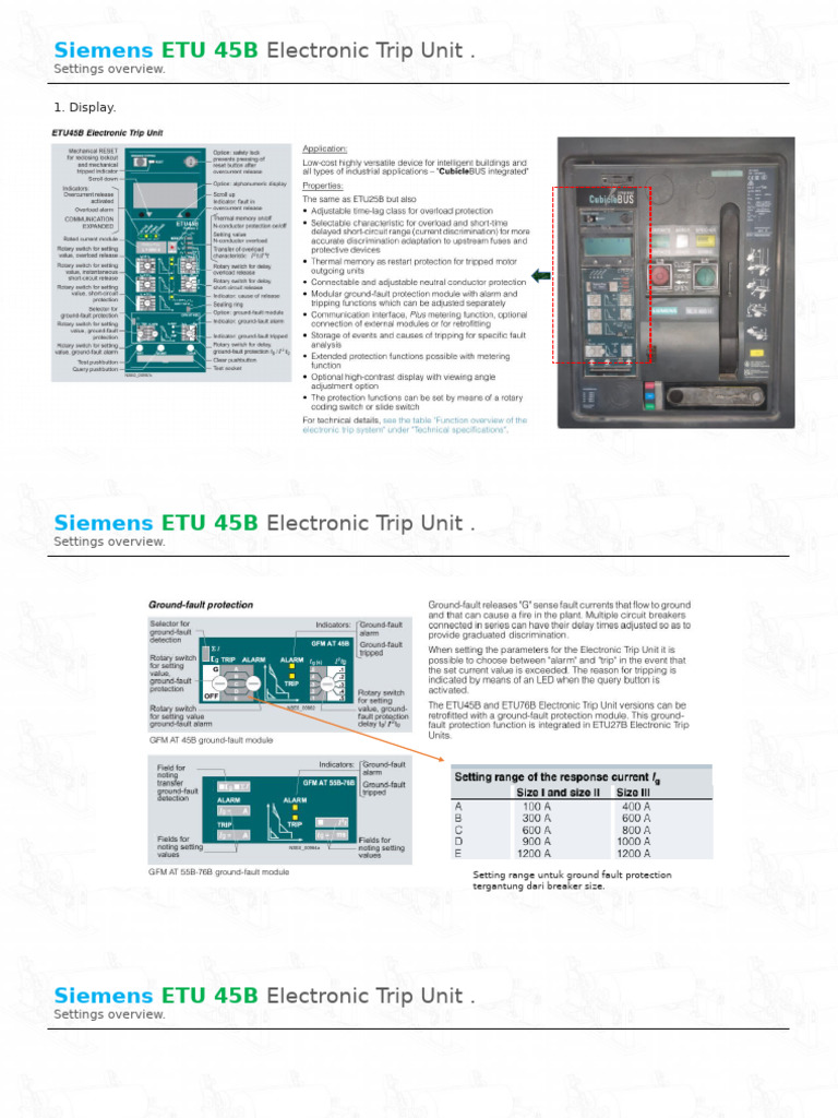 Siemens ETU 45B Settings Overview | PDF