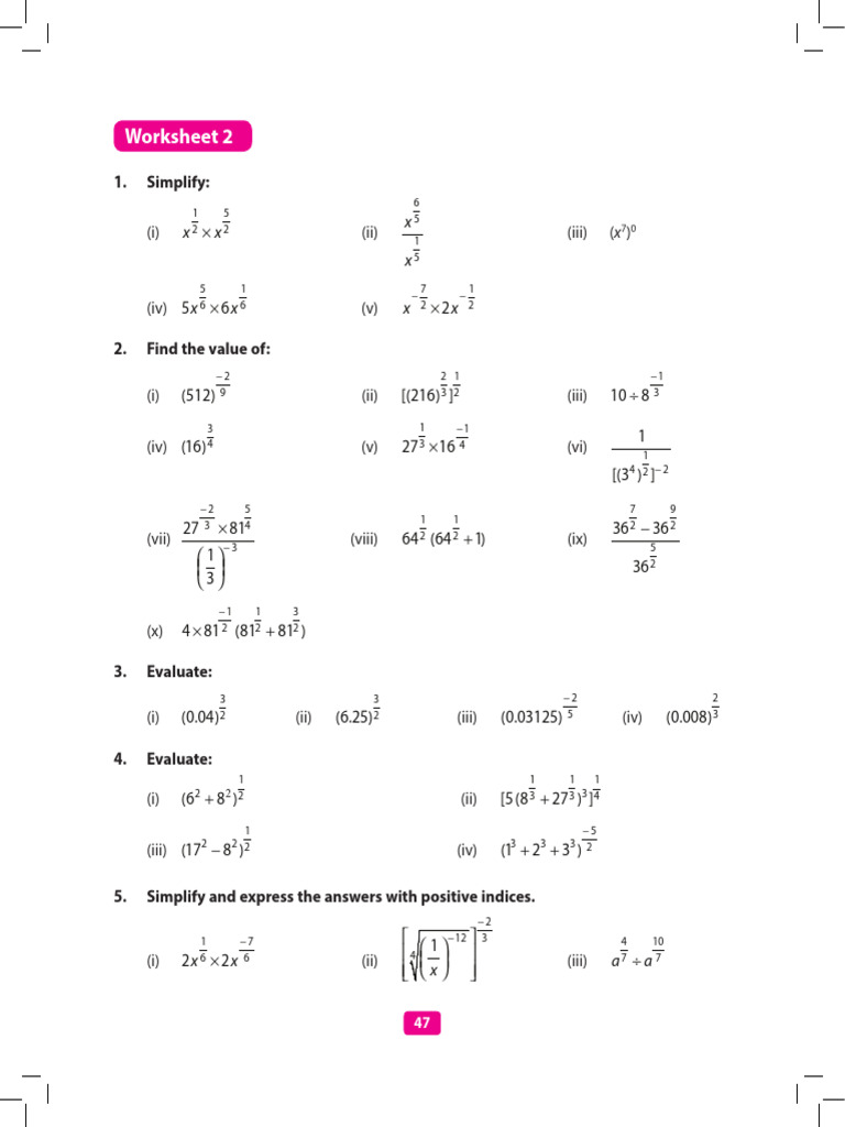 Rational Exponents Worksheet | PDF | Rational Number | Mathematical ...