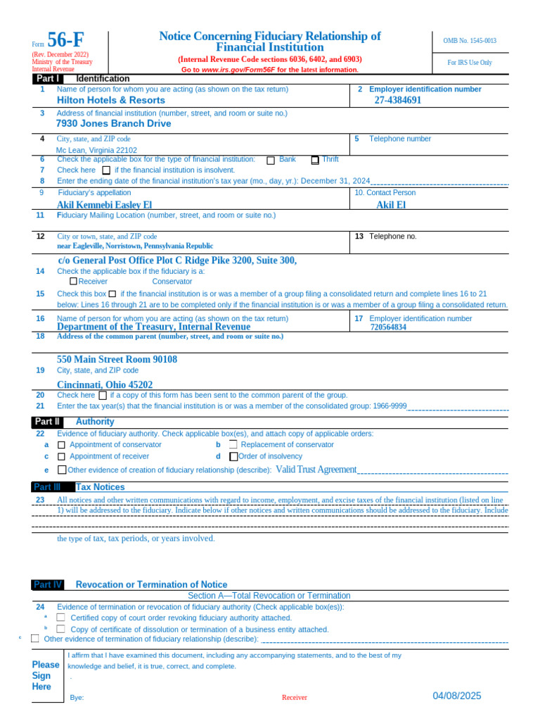 18 Irs f56f Hilton-August 7 2025 | PDF | Internal Revenue Service | Taxes