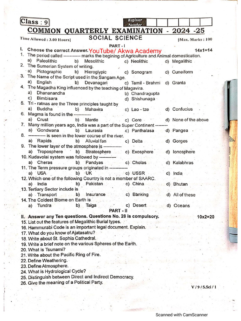 9TH SOCIAL SCIENCE QUARTERLY QUESTION PAPER 2024 PDF DOWNLOAD TERM visual data 6