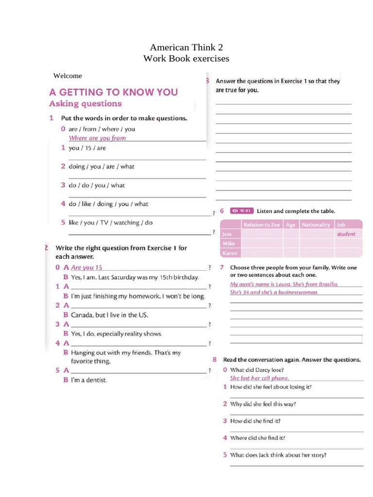American Think 2 Workbook Exercises | PDF