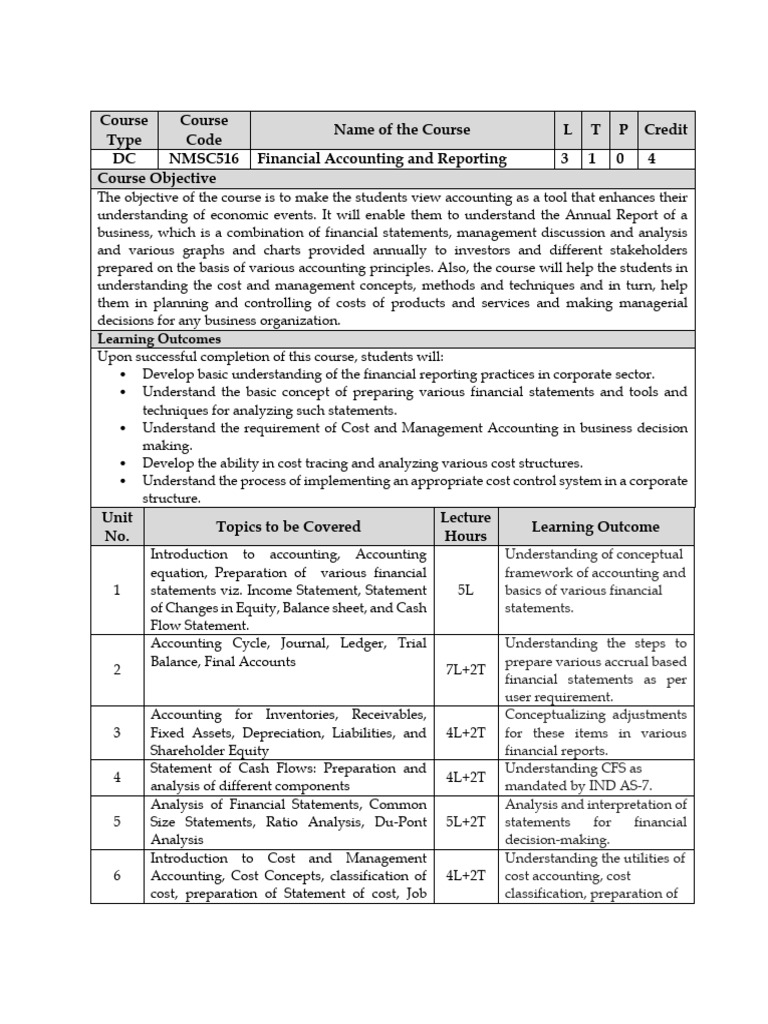 Financial Accounting Course Overview | PDF | Financial Accounting ...