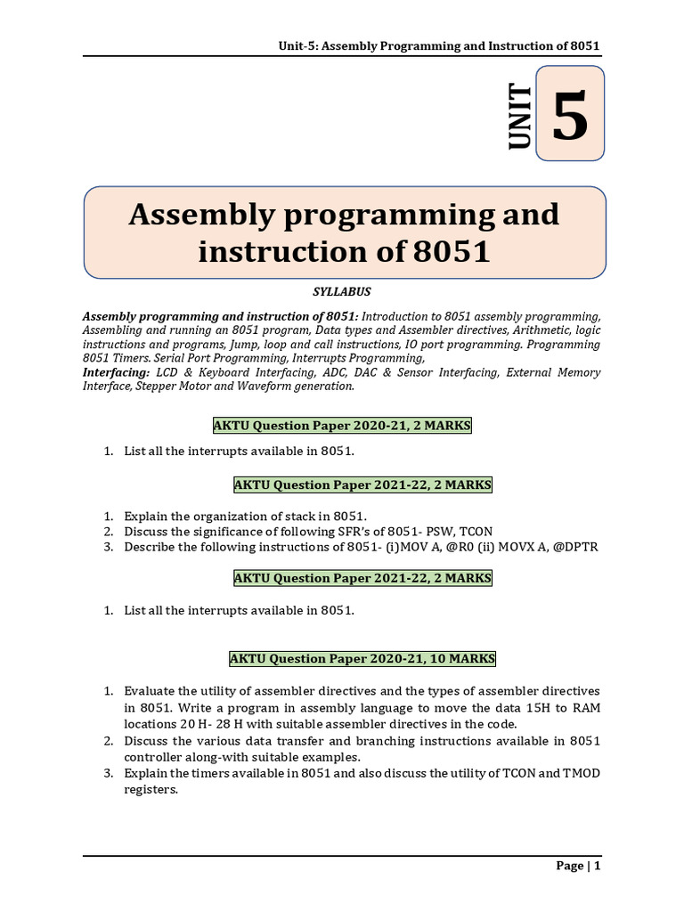 8051 Assembly Programming Overview | PDF | Assembly Language | Computer ...