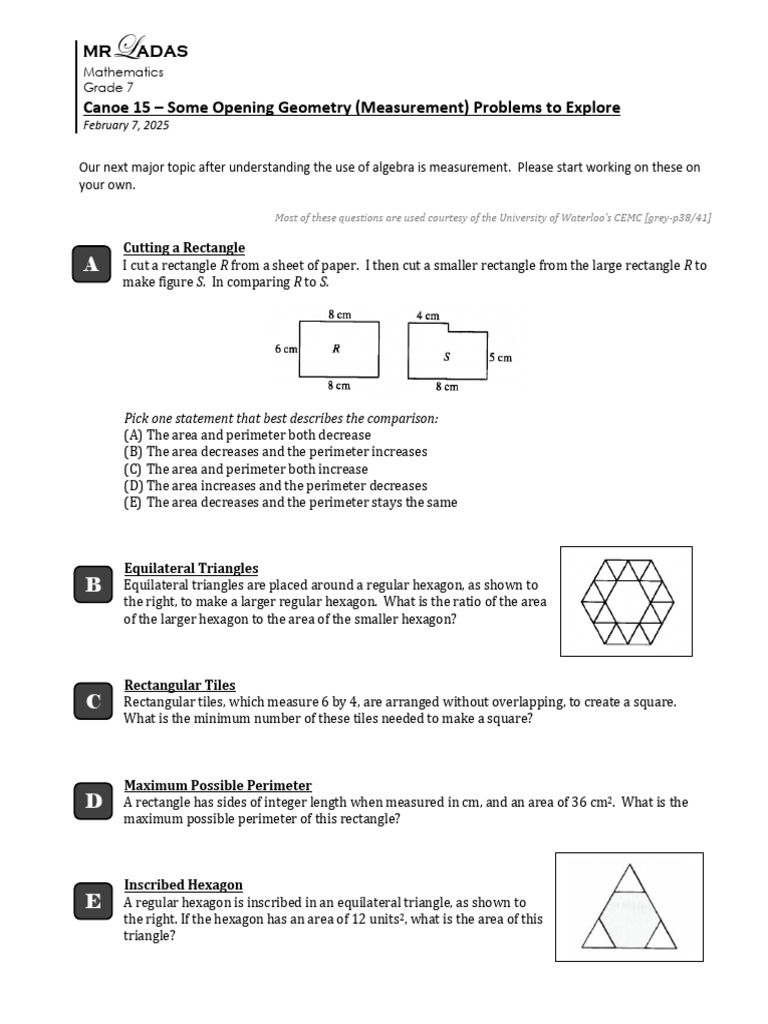 Canoe 15: Geometry Measurement Problems | PDF | Area | Geometric Shapes