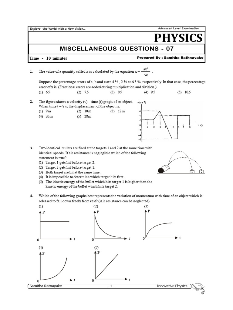 Advanced Physics Miscellaneous Questions | PDF | Velocity | Theoretical ...