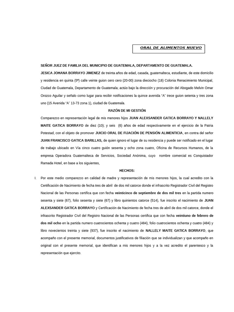 Juicio Oral de Alimentos Jesica Borrayo | PDF | Pensión alimenticia