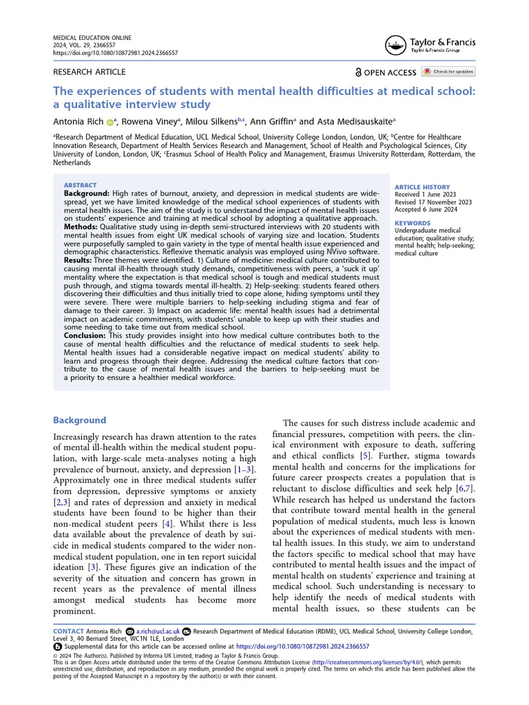 Mental Health Challenges in Medical Students | PDF | Mental Health ...