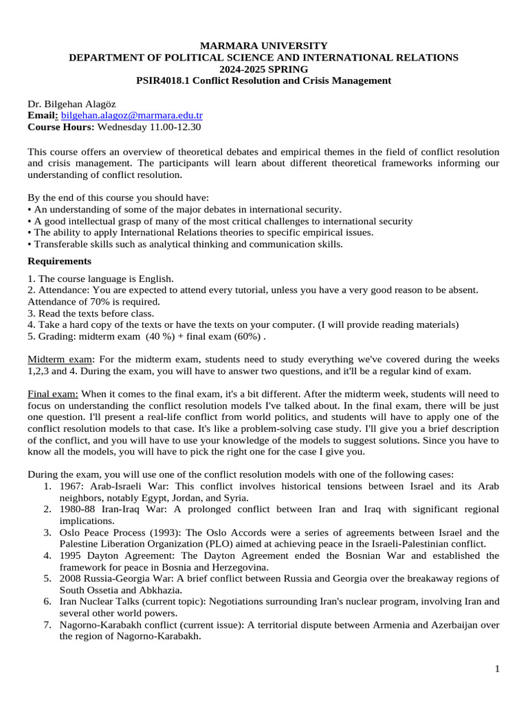 Conflict Resolution Course Overview | PDF | Oslo Accords | Israeli ...