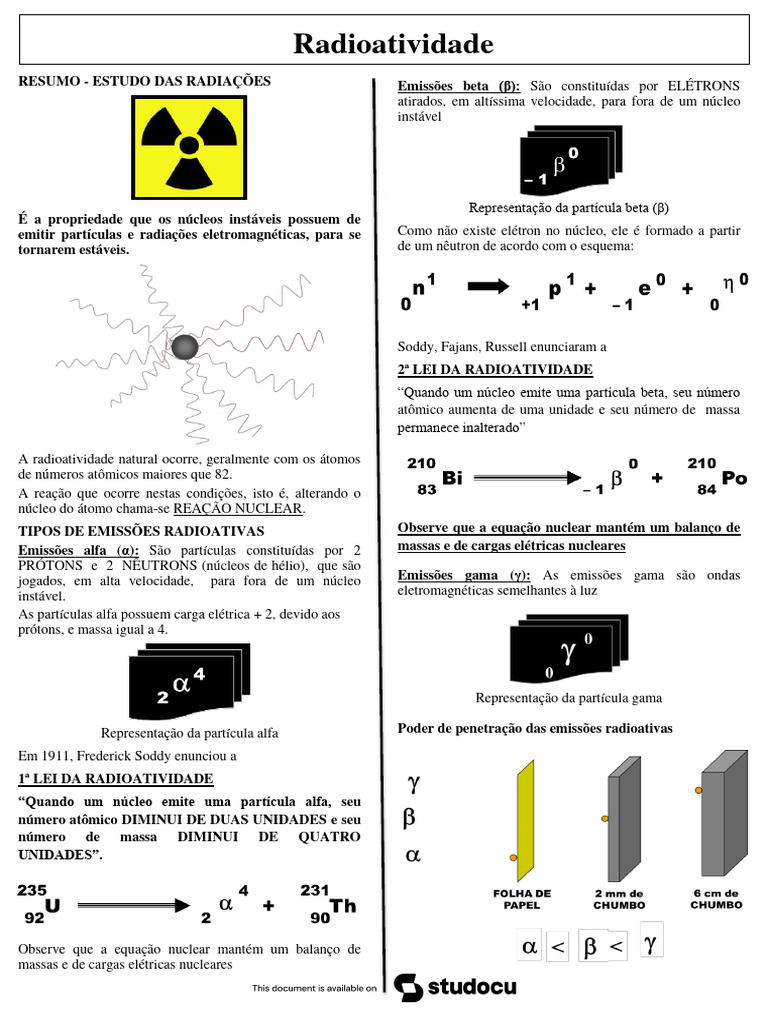 Estudo sobre Radiações e Radioatividade | PDF | Radioatividade | Núcleo ...