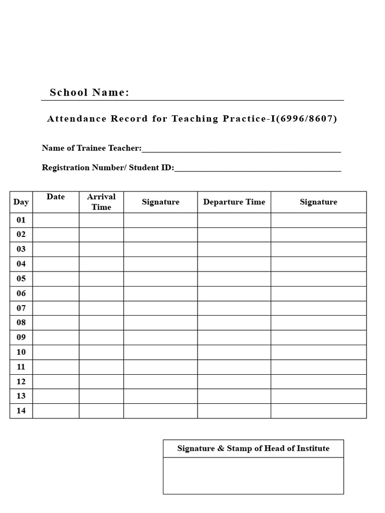 Teaching Practice Attendance Record | PDF