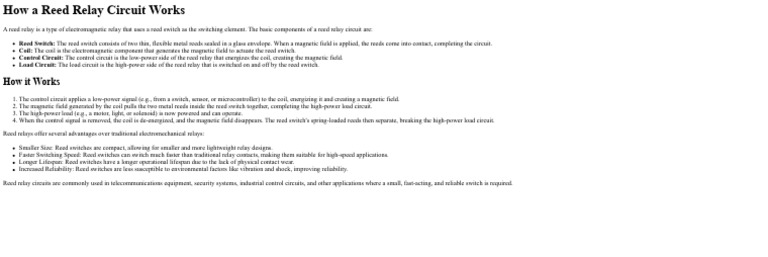 Reed Relay Circuit Operation Explained | PDF