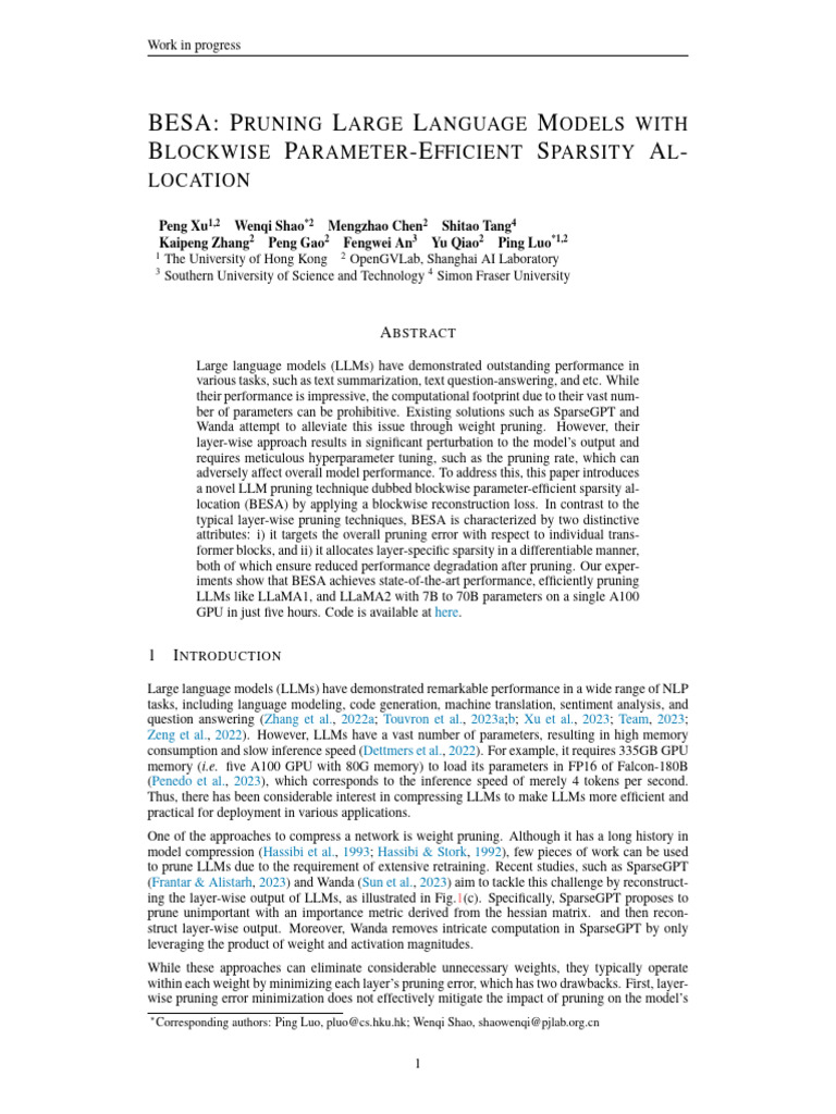 Besa Pruning Large Language Models With Blockwise Parameter-Efficient ...