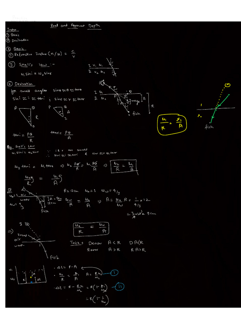 Real&Apparent Depth | PDF