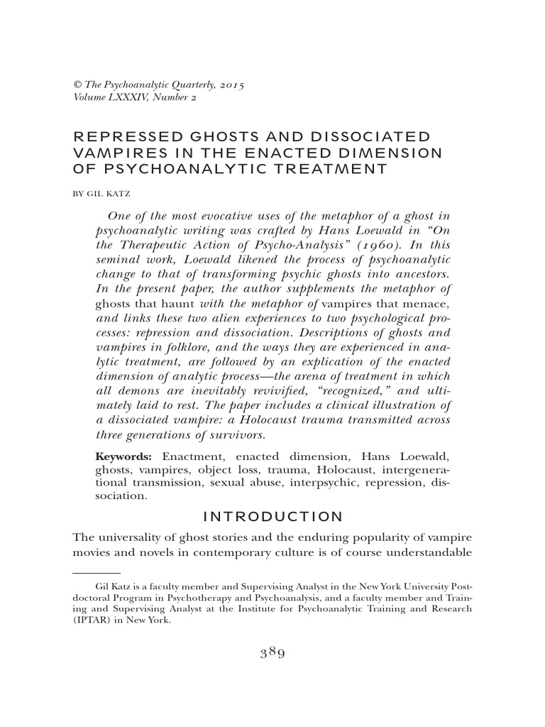 Kats. Repressed Ghosts and Dissociated Vampires in The Enacted ...