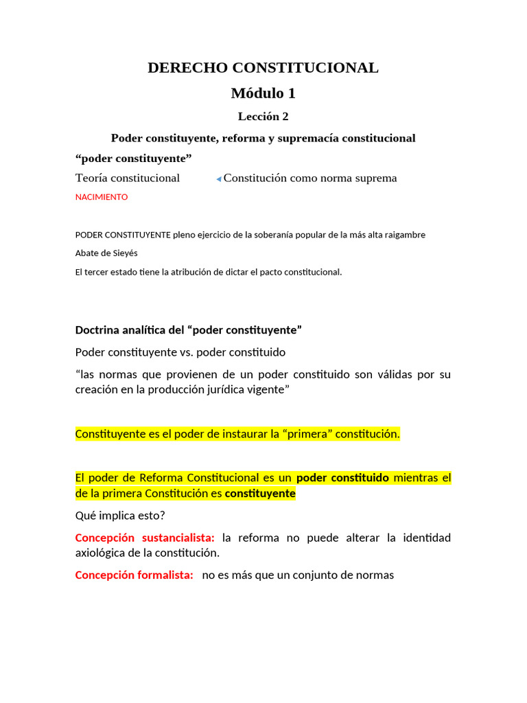 Poder Constituyente y Supremacía Constitucional | PDF | Constitución ...