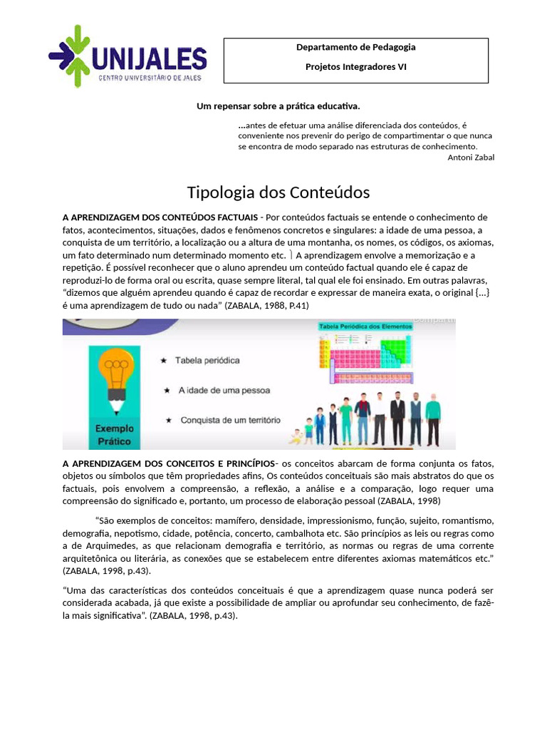 Tipos de Conteúdos na Educação | PDF | Aprendizado | Atitude (Psicologia)