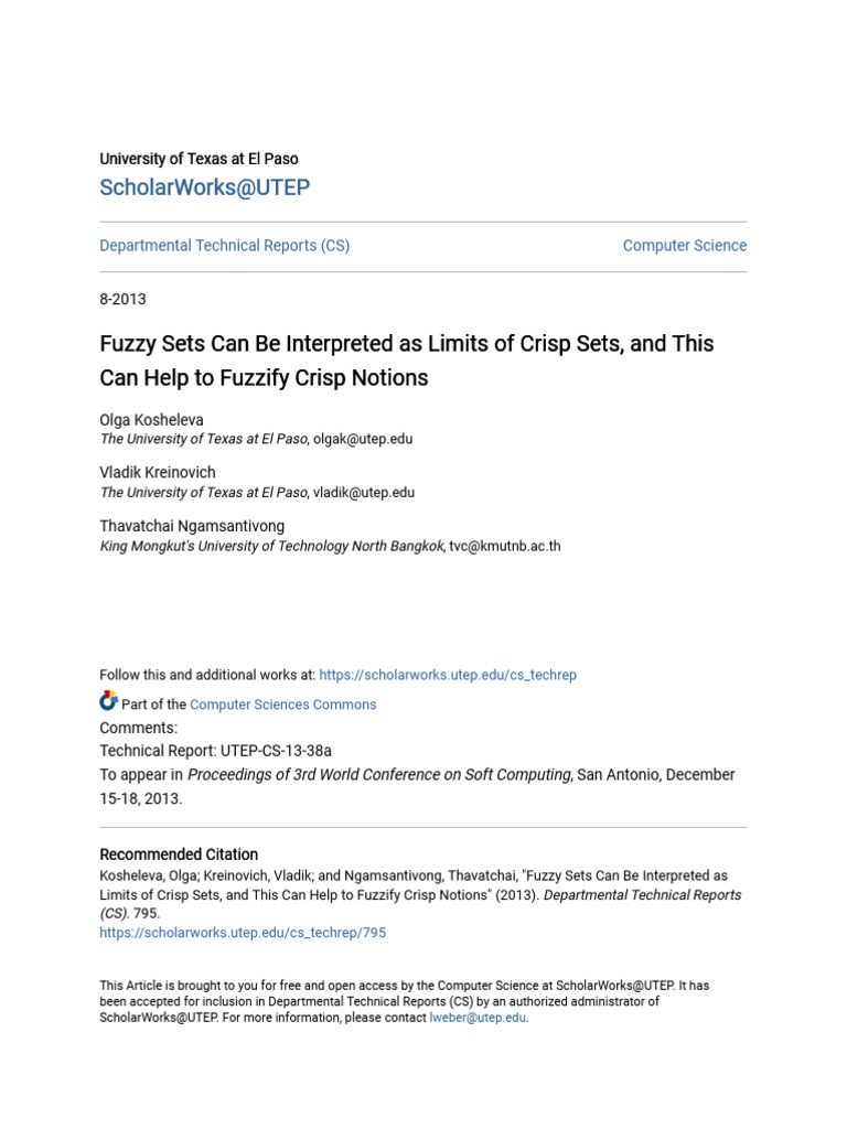 Fuzzy Sets as Limits of Crisp Sets | PDF | Fuzzy Logic | Mathematical Logic