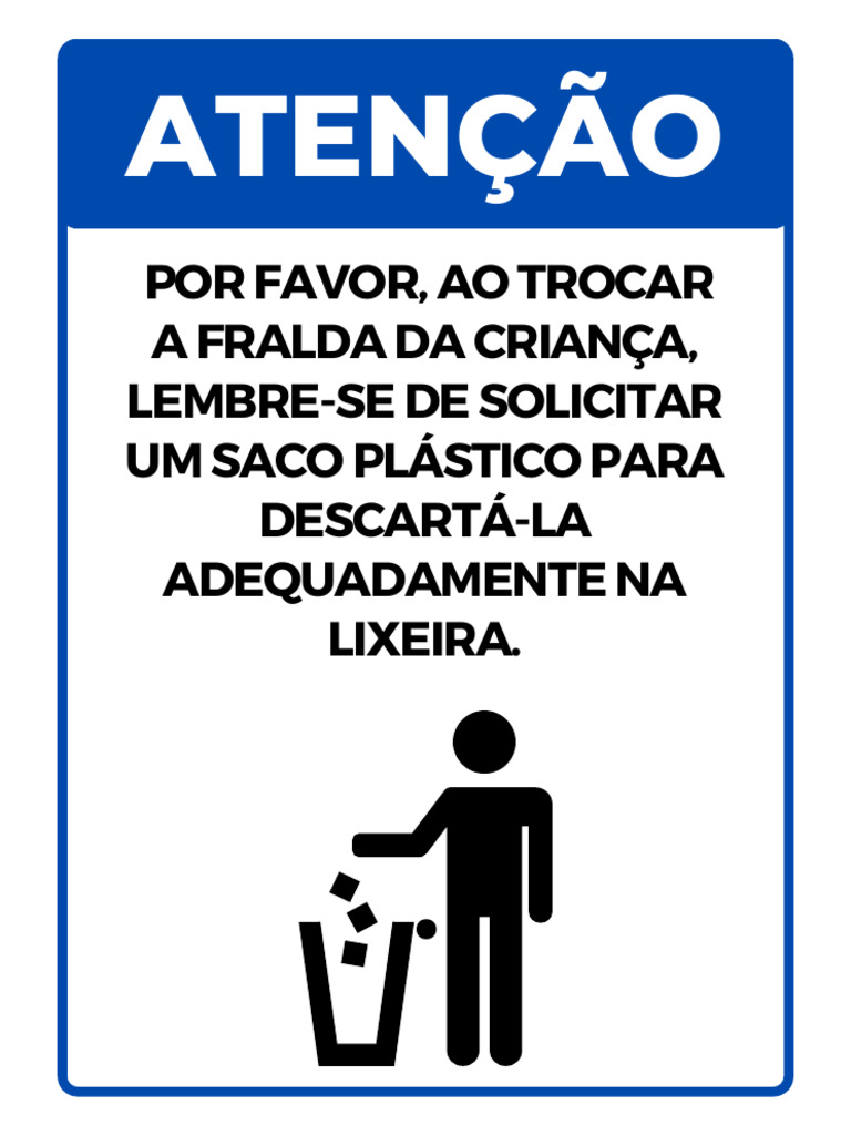 Placa de Atenção Jogue o Lixo No Lixo Moderno Branco e Azul_20241127 ...