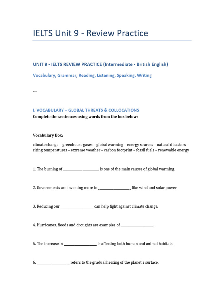 IELTS Unit9 Review Practice | PDF | Climate Change | Climate