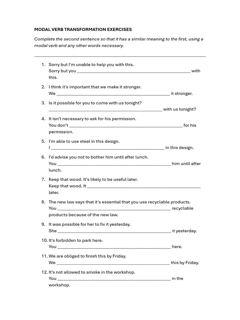 Modal Verbs Exercise - 2 | PDF | Chess | Chess Theory