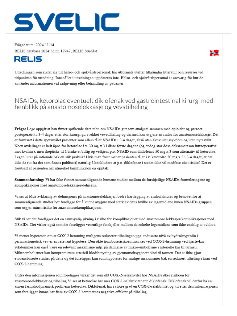 NSAIDs, ketorolac eventuelt diklofenak ved gastrointestinal kirurgi med ...