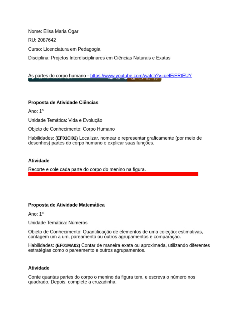 Atividades Interdisciplinares sobre o Corpo Humano | PDF