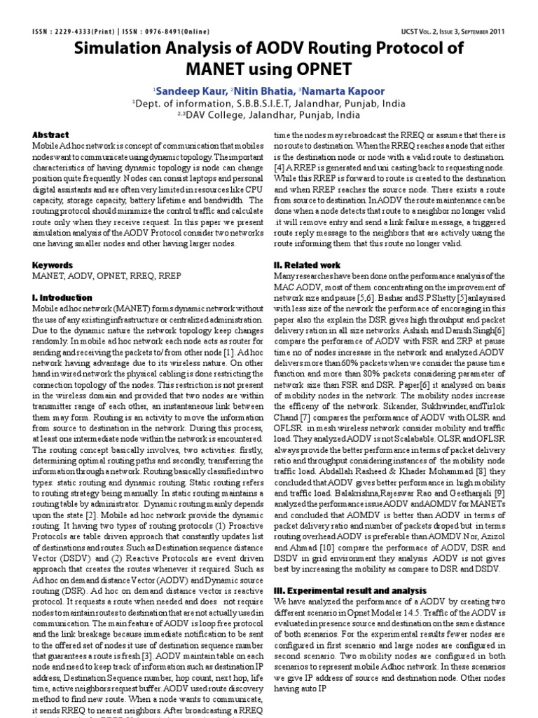AODV Protocol Performance in MANETs | PDF | Wireless Ad Hoc Network ...