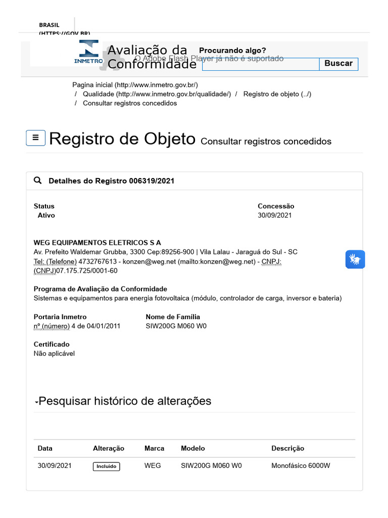 Registro do Inversor WEG SIW200G M060 | PDF