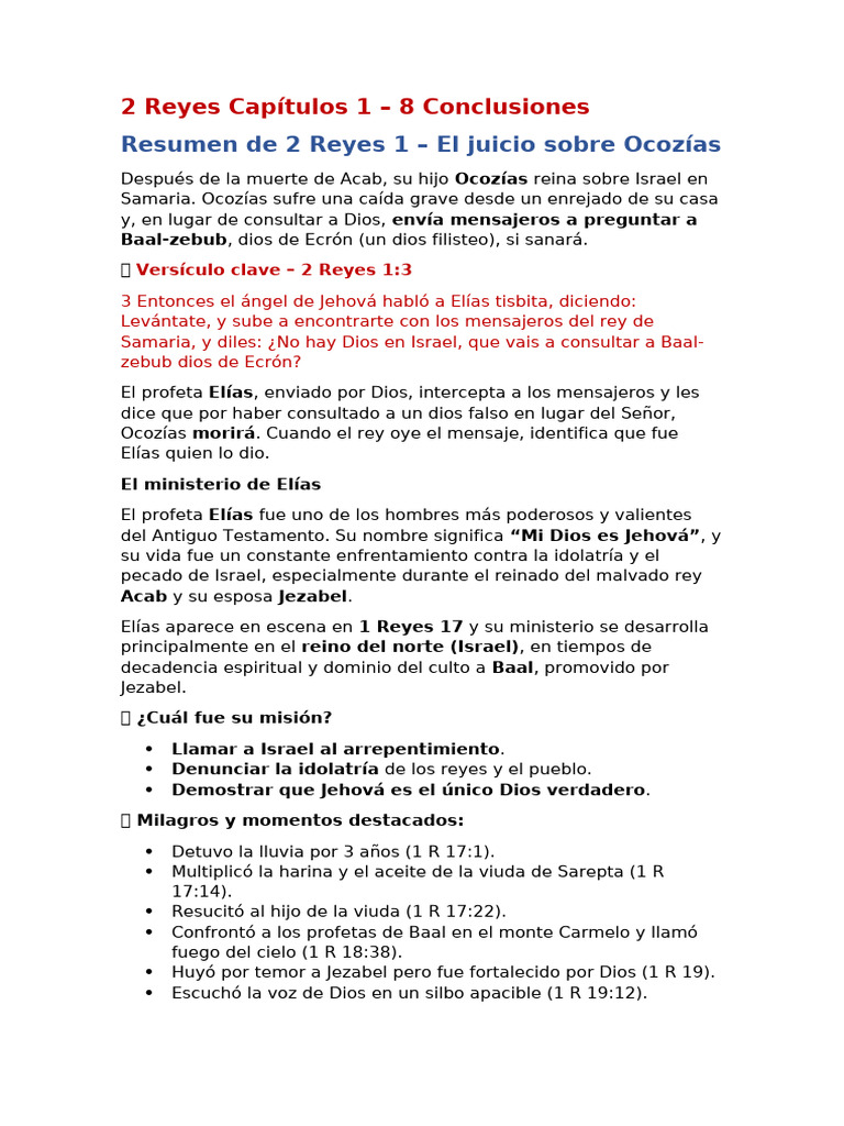 2° Reyes Cap. 1-8 Conclusiones | PDF | Elijah | Jesús