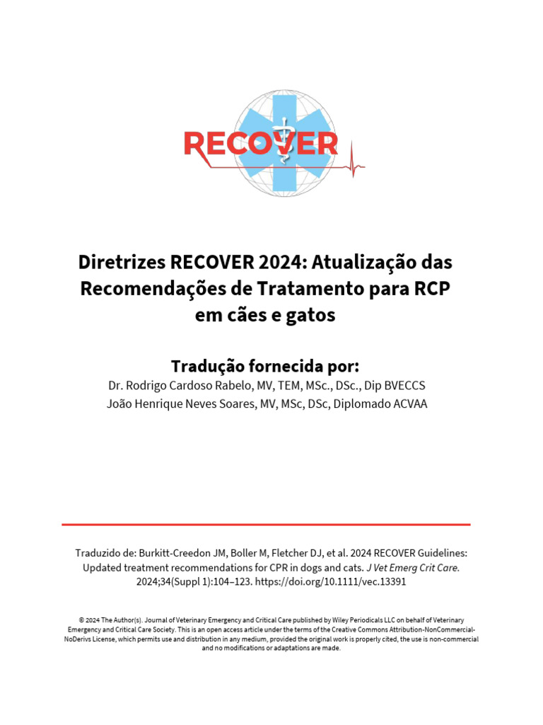 Diretrizes RECOVER 2024 para RCP Veterinária | PDF | Reanimação ...