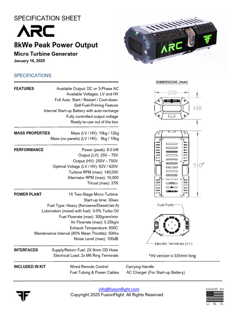 Arc Micro Turbine Generator Specs | PDF