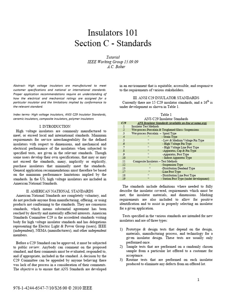 High Voltage Insulator Standards Guide | PDF | Insulator (Electricity ...