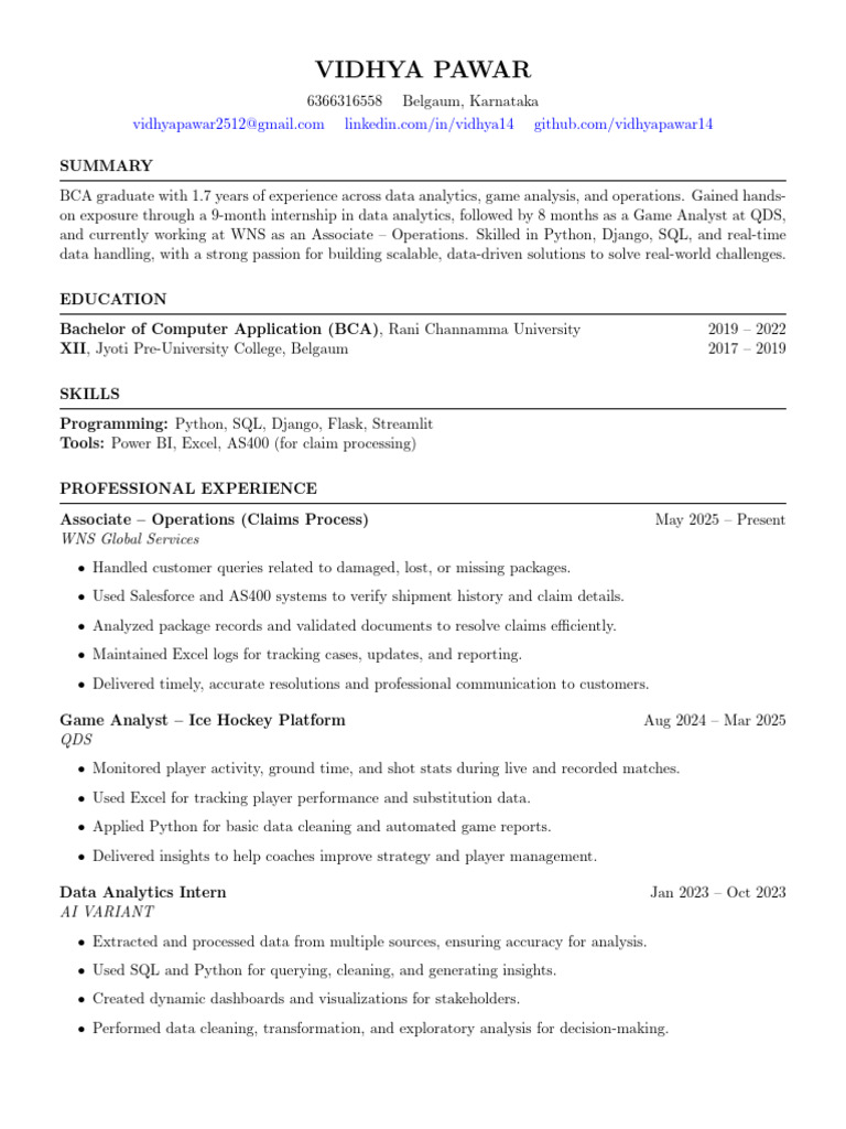 BCA Graduate in Data Analytics & Operations | PDF | Data Analysis ...
