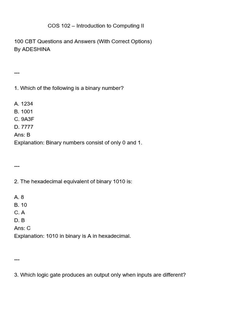 100 COS 102 Computing Questions & Answers | PDF | Computer Data Storage ...