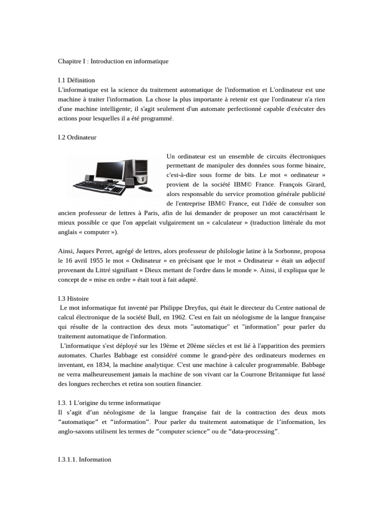 Introduction à l'informatique et l'ordinateur | PDF | Informatique ...