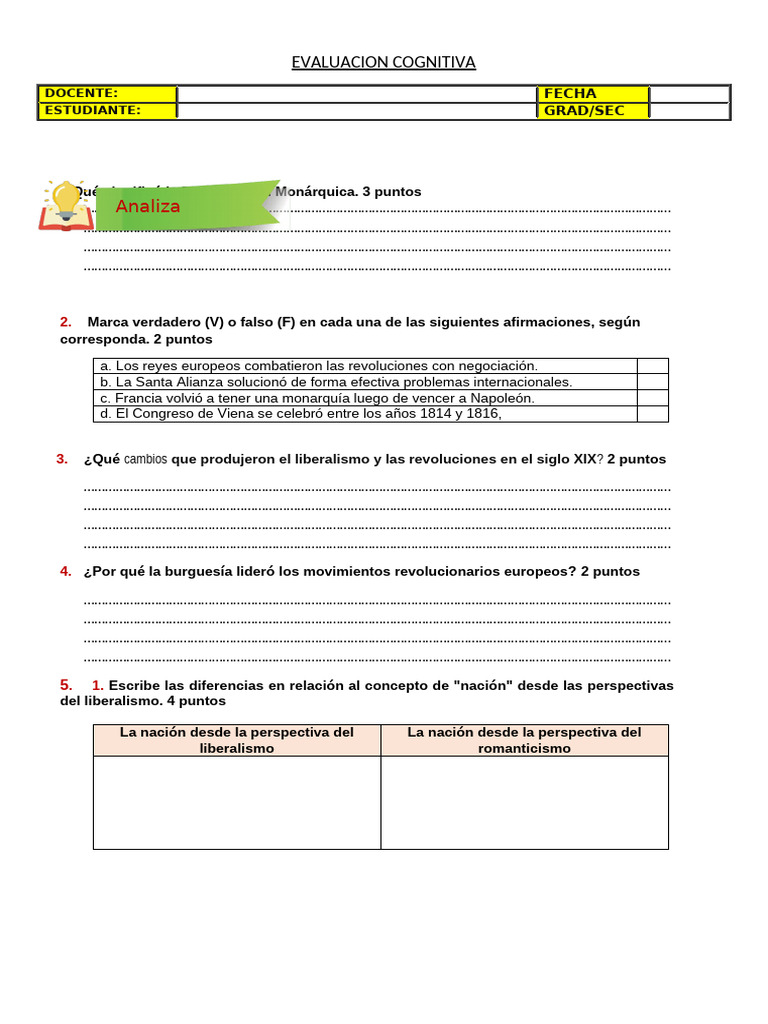 EVALUACION COGNITIVA 4to | PDF
