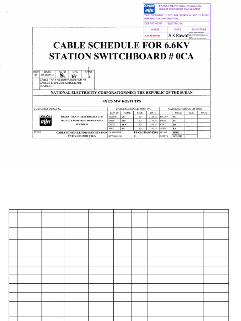 6.6kV Station Switchboard Cable Schedule | PDF | Electricity | Power ...