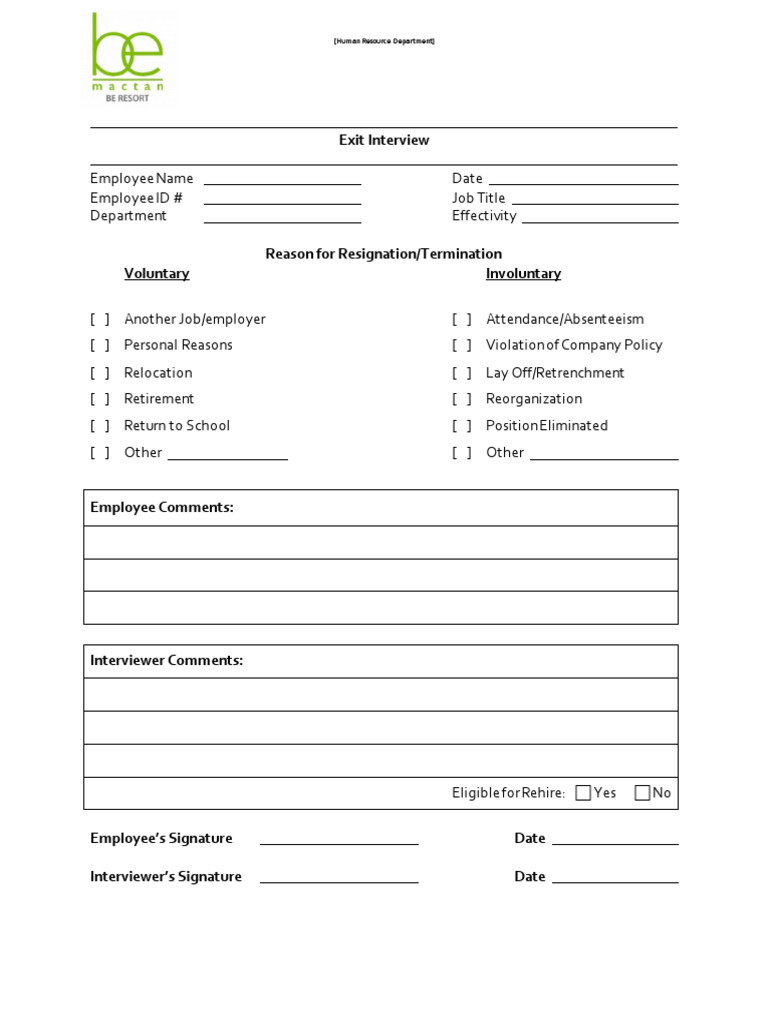 Exit Interview Questionnaire-Originall | PDF