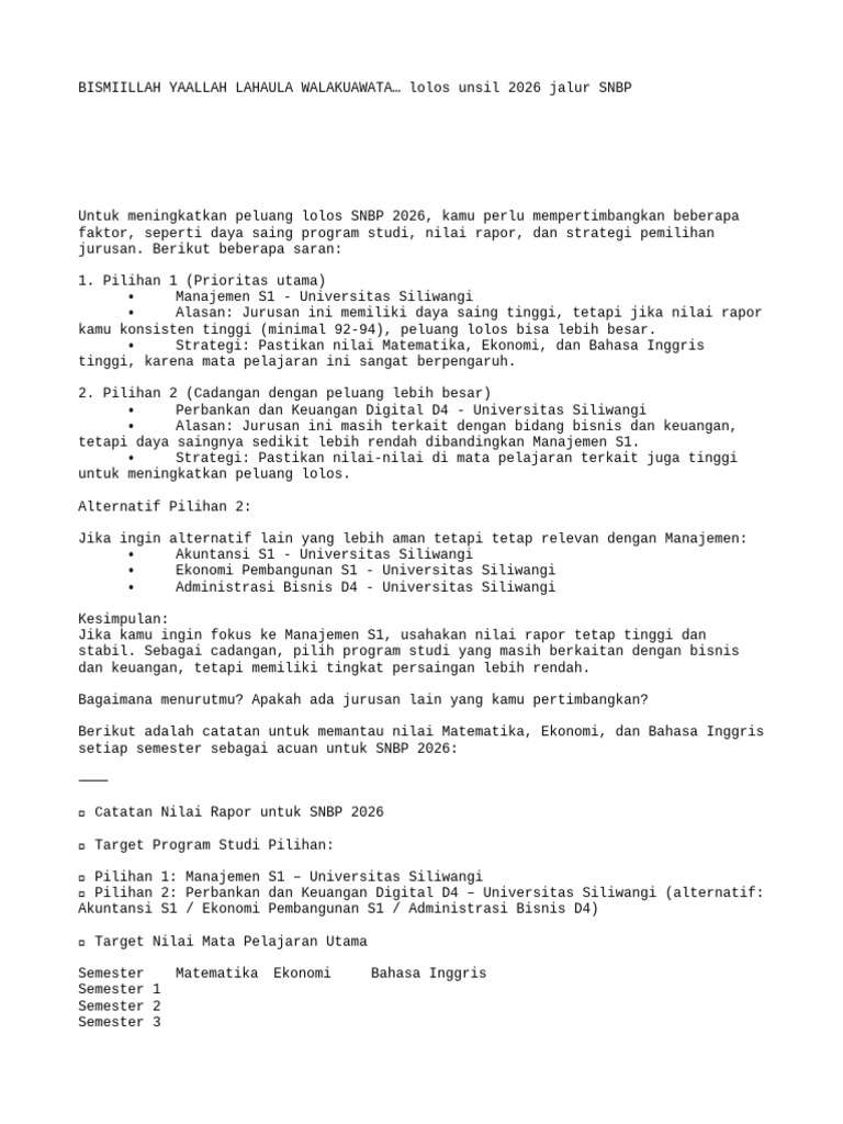 Strategi Lolos SNBP 2026 Universitas Siliwangi | PDF