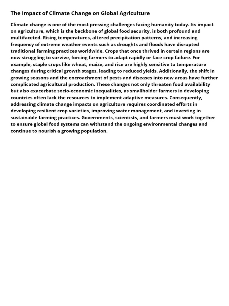 The Impact Of Climate Change On Global Agriculture Pdf