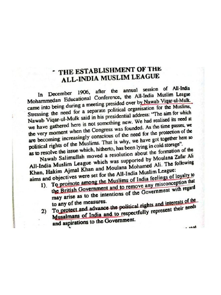 Formation of Al India Muslim League | PDF