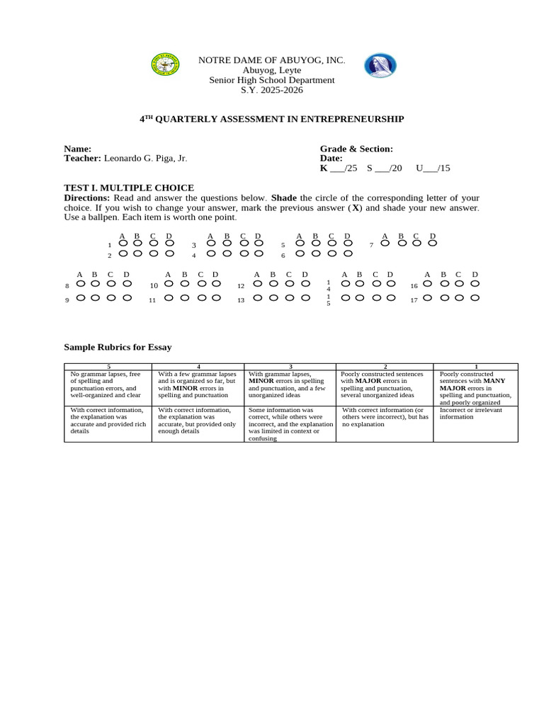Shading Guidelines for MC Test | PDF | Multiple Choice | Evaluation Methods