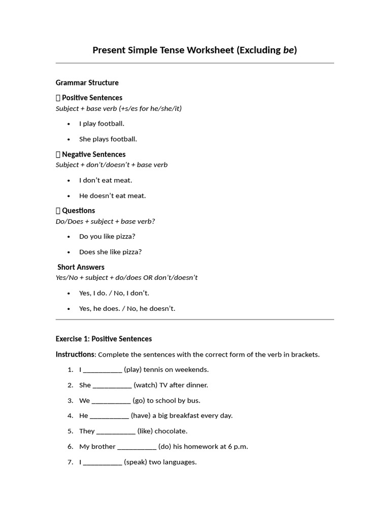 Grade 4 Present Simple Worksheet | PDF | Chess Openings | Linguistics