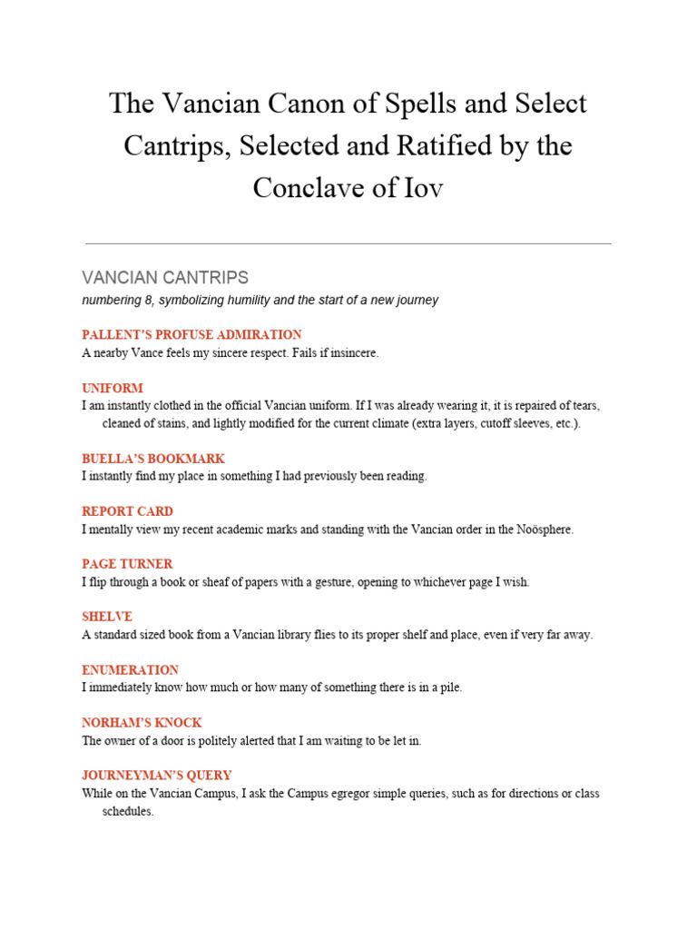 Vancian Spells and Cantrips Guide | PDF